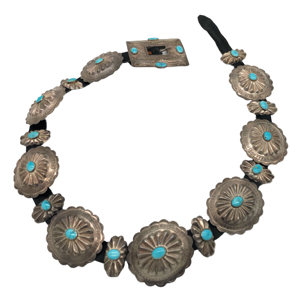 Navajo Silver Turquoise Concho Belt