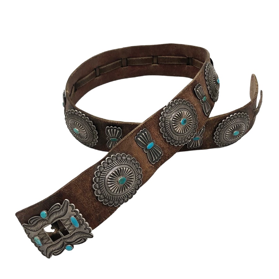 Navajo Silver and Turquoise Concho Belt Attributed to Holsteen Goodluck (1919-1932)